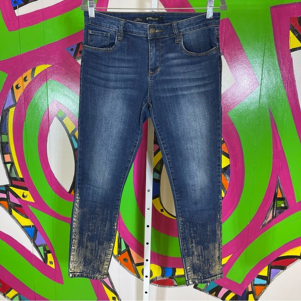 STS Blue Jeans, Piper Ankle Skinny Jeans. Size 28. Gold Painted Hems!